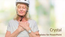  Presentation with occupational health and safety in mines - Colorful slides enhanced with feeling secure - middle age caucasian cyclist woman backdrop and a lemonade colored foreground