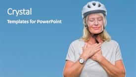  Presentation with occupational health and safety - Cool new PPT theme with feeling secure - middle age caucasian cyclist woman backdrop and a teal colored foreground