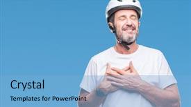  Presentation with cyclist - Presentation theme with feeling secure - middle age senior hoary cyclist background and a light blue colored foreground