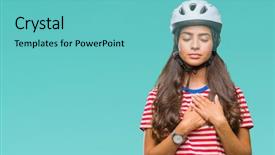  Presentation with cyclist - Audience pleasing slides consisting of feeling secure - young arab cyclist woman wearing backdrop and a  colored foreground