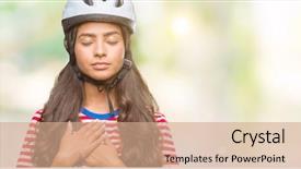  Presentation with for health and safety - Theme having feeling secure - young arab cyclist woman wearing background and a  colored foreground