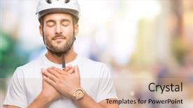  Presentation with cyclist - Theme consisting of feeling secure - young handsome man wearing cyclist background and a lemonade colored foreground