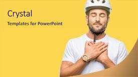  Presentation with cyclist - Colorful presentation design enhanced with feeling secure - young handsome man wearing cyclist backdrop and a yellow colored foreground