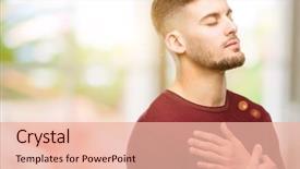  Presentation with heart hands - Cool new presentation design with feelings - handsome young man with hands backdrop and a lemonade colored foreground