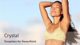  Presentation with free nature - PPT theme featuring feelings - relaxing bikini woman feeling good background and a lemonade colored foreground
