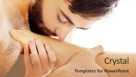  Presentation with man and woman divorce drawing - Colorful PPT layouts enhanced with sexy feet - hndsome man kissing woman's foot backdrop and a coral colored foreground