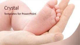  Presentation with newborn baby - Theme featuring baby feet - mother holding her newborn's foot background and a lemonade colored foreground