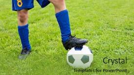  Presentation with football field - PPT layouts having feet boy on the football background and a gold colored foreground