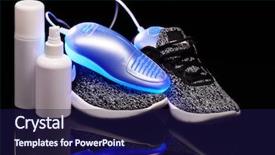  Presentation with sterilization - Amazing PPT theme having feet fitness and sport footwear backdrop and a navy blue colored foreground