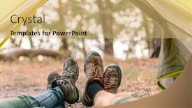  Presentation with tent - Cool new PPT theme with feet-in-boots-in-tent backdrop and a coral colored foreground