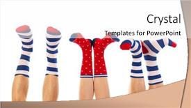  Presentation with socks - Amazing PPT theme having feet in striped and dotted socks isolated over white background backdrop and a white colored foreground