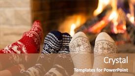  Presentation with fireside - Colorful presentation design enhanced with family fireside - feet in wool socks near backdrop and a coral colored foreground