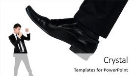  Presentation with crushing - Colorful slide set enhanced with feet man crushing little business backdrop and a white colored foreground