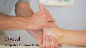  Presentation with patients - Audience pleasing PPT layouts consisting of feet medical - physiotherapist controlling patients foot backdrop and a coral colored foreground