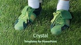  Presentation with sports shoes - Cool new presentation design with feet of woman dressed in green sports shoes on grass backdrop and a tawny brown colored foreground