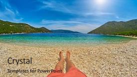  Presentation with ocean clear water deep blue - PPT theme enhanced with feet relaxing in a beatiful background and a coral colored foreground