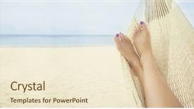  Presentation with female and beach - Slide set consisting of feet relaxing in a hammock background and a cream colored foreground