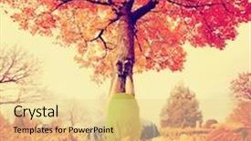  Presentation with fall colors - Theme featuring feet resting on a tree trunk during fall when the leaves are turning colors toned with a retro vintage instagram filter background and a blonde colored foreground