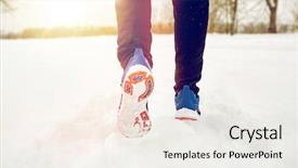  Presentation with sport and health - Cool new PPT theme with feet running along winter road backdrop and a white colored foreground