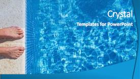  Presentation with swimming pool - Amazing PPT theme having feet standing on stone border backdrop and a teal colored foreground