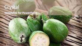  Presentation with guava fruits - Colorful presentation design enhanced with feijoa fruits on old wooden backdrop and a coral colored foreground