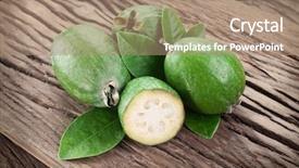  Presentation with guava fruits - Slide deck featuring feijoa fruits on old wooden background and a coral colored foreground
