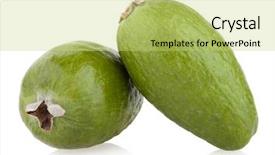  Presentation with fresh water splash green apple isolated white - Theme enhanced with feijoa-isolated-on-white background and a yellow colored foreground