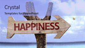  Presentation with happiness - Cool new theme with happiness wooden sign with a beach on background backdrop and a light blue colored foreground