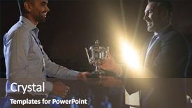  Presentation with giving - Slide deck featuring side view of caucasian businessman background and a tawny brown colored foreground