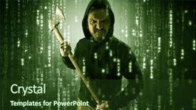  Presentation with hacker cloud - Slides enhanced with felony - masked and armed anonymous hacker background and a tawny brown colored foreground