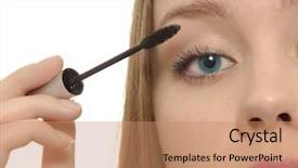  Presentation with makeup brushes and make up - Presentation design having fem - beautiful young woman makeup close background and a coral colored foreground