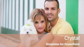  Presentation with pet - Slide set having fem - couple with pet dog background and a coral colored foreground