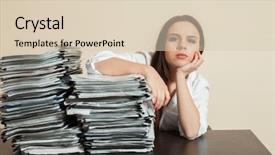  Presentation with tan book stack stacks of books - Amazing presentation theme having female accountant hugs big stacks of documents backdrop and a lemonade colored foreground