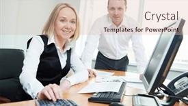  Presentation with accounting - Slides enhanced with female-accountant-with-documents background and a soft green colored foreground