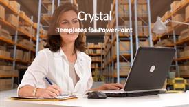  Presentation with administrative services - Theme featuring female administrative in a desk background and a tawny brown colored foreground