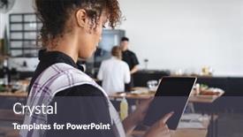  Presentation with food preparation - Slides with female-african-american-chef-using background and a dark gray colored foreground