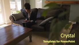  Presentation with using digital tablet - PPT theme featuring female african american real estate background and a  colored foreground