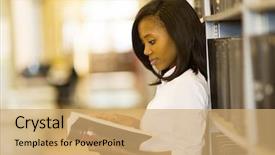  Presentation with student - Audience pleasing presentation theme consisting of female african american student reading backdrop and a coral colored foreground