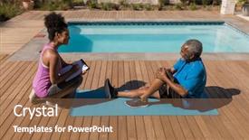  Presentation with writing skills - Audience pleasing theme consisting of female african american trainer writing backdrop and a tawny brown colored foreground