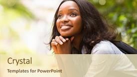  Presentation with female college student uti - Slide deck with female african college student daydreaming background and a cream colored foreground