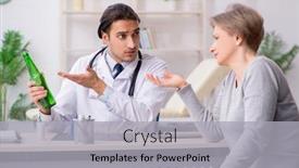  Presentation with alcoholic - Amazing PPT theme having female alcoholic visiting young male doctor backdrop and a light gray colored foreground