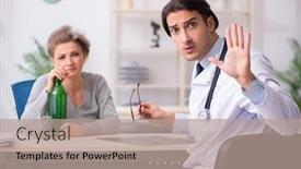  Presentation with alcoholic - Slide set consisting of female alcoholic visiting young male doctor background and a coral colored foreground