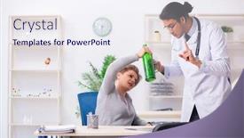  Presentation with alcoholic - Beautiful slide deck featuring female alcoholic visiting young male doctor backdrop and a sky blue colored foreground