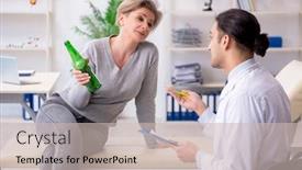  Presentation with alcoholic - Beautiful theme featuring female alcoholic visiting young male doctor backdrop and a soft green colored foreground