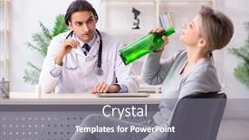  Presentation with alcoholic - Amazing PPT theme having female alcoholic visiting young male doctor backdrop and a gray colored foreground