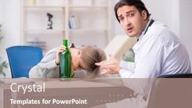  Presentation with alcoholic - Presentation enhanced with female alcoholic visiting young male doctor background and a coral colored foreground