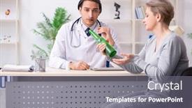  Presentation with alcoholic - Presentation having female alcoholic visiting young male doctor background and a gray colored foreground