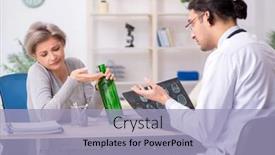  Presentation with alcoholic - Colorful presentation theme enhanced with female alcoholic visiting young male doctor backdrop and a light blue colored foreground