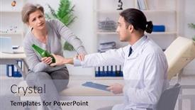  Presentation with alcoholic - Presentation design featuring female alcoholic visiting young male doctor background and a light gray colored foreground