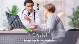  Presentation with alcoholic - Slide set enhanced with female alcoholic visiting young male doctor background and a gray colored foreground